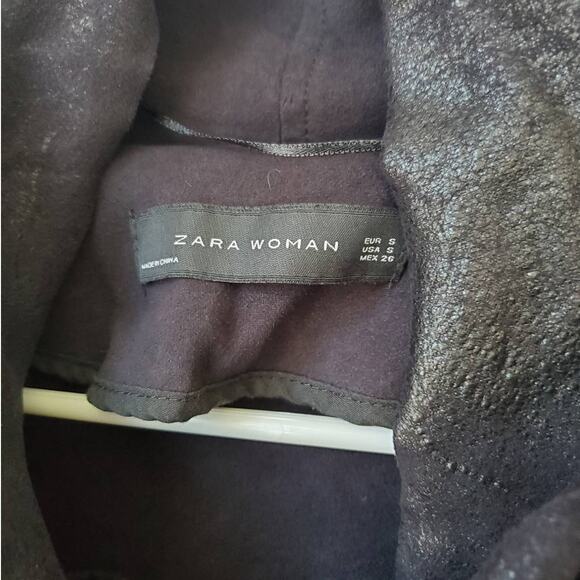 Zara Jacket Size S Funnel Neck Full Zip Moto Vegan Suede Faux Leather Look Fall - Picture 15 of 15